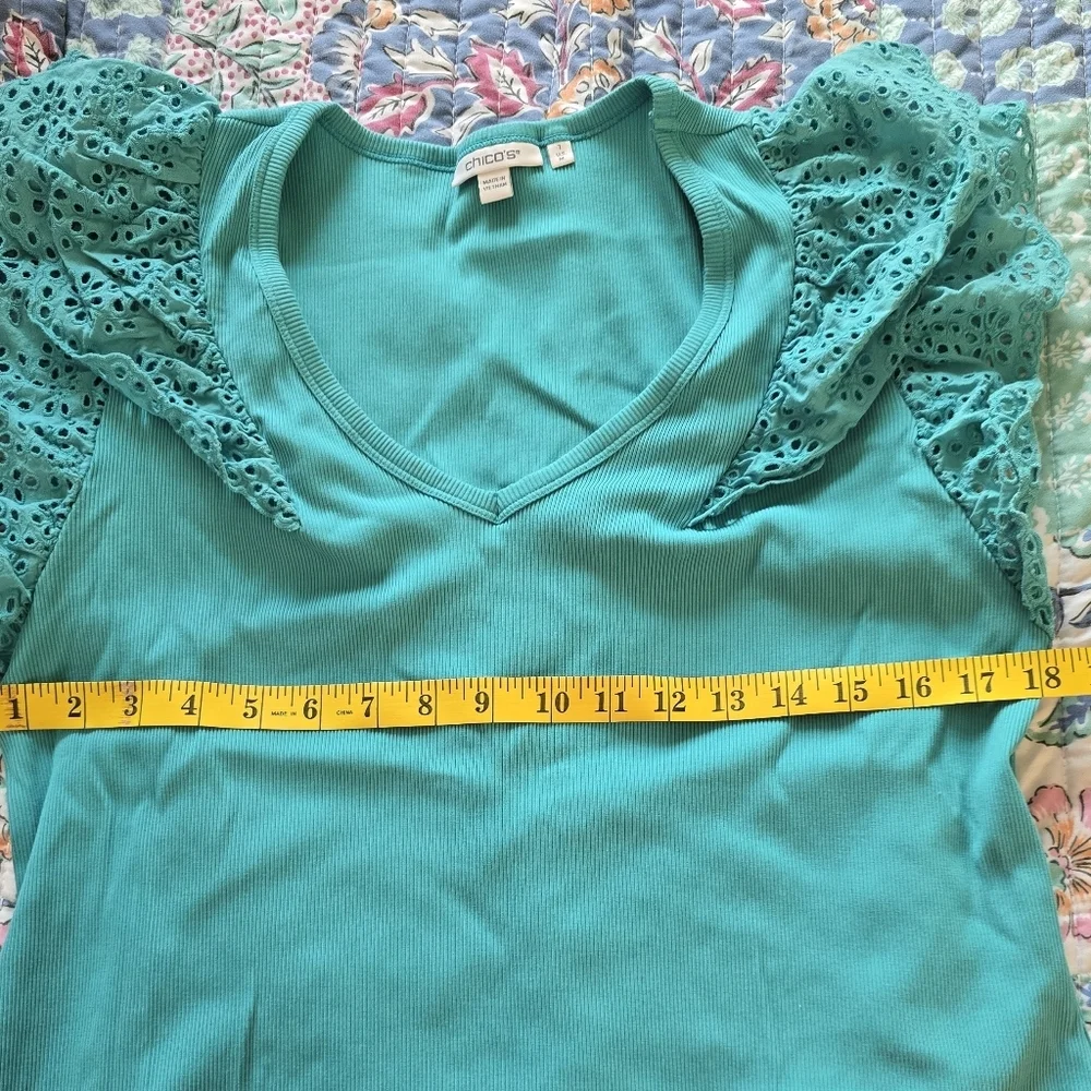 Chico's Blue Ruffled Sleeveless Blouse - Picture 6 of 6